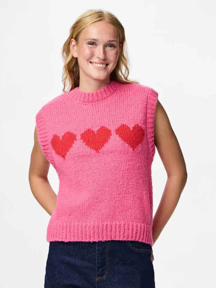 Pieces - Pcjove Sl O-Neck Knit Vest - 4843632 Sugar Plum Goji Berry Hearts Frakker