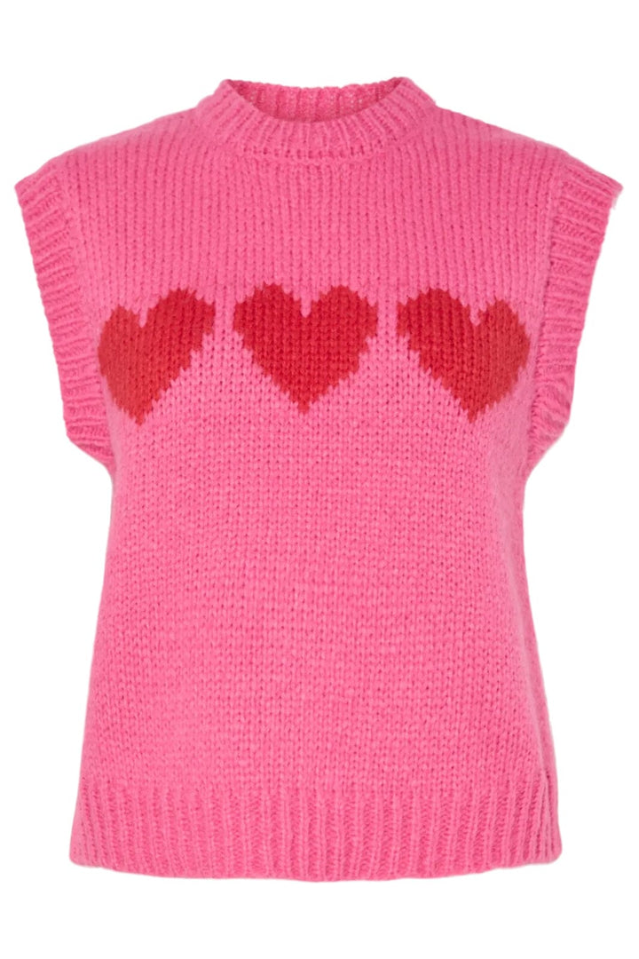 Pieces - Pcjove Sl O-Neck Knit Vest - 4843632 Sugar Plum Goji Berry Hearts Frakker