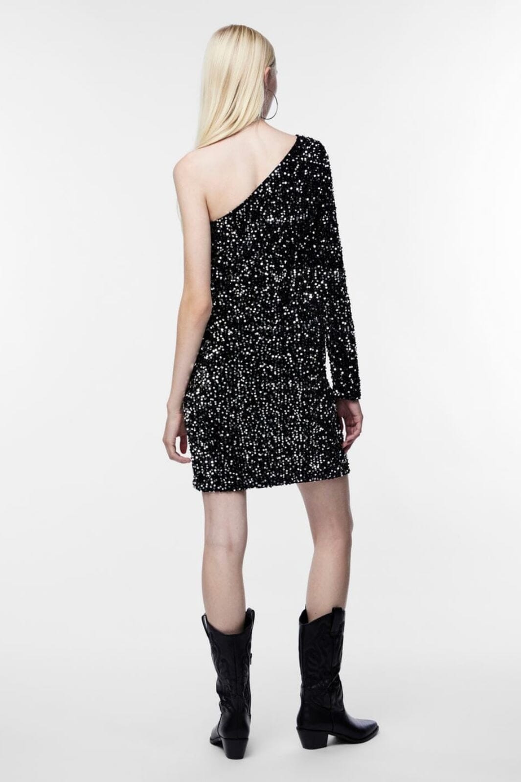 Pieces - Pcnylla Ls One Shoulder Dress - 4509900 Black Sequins Kjoler