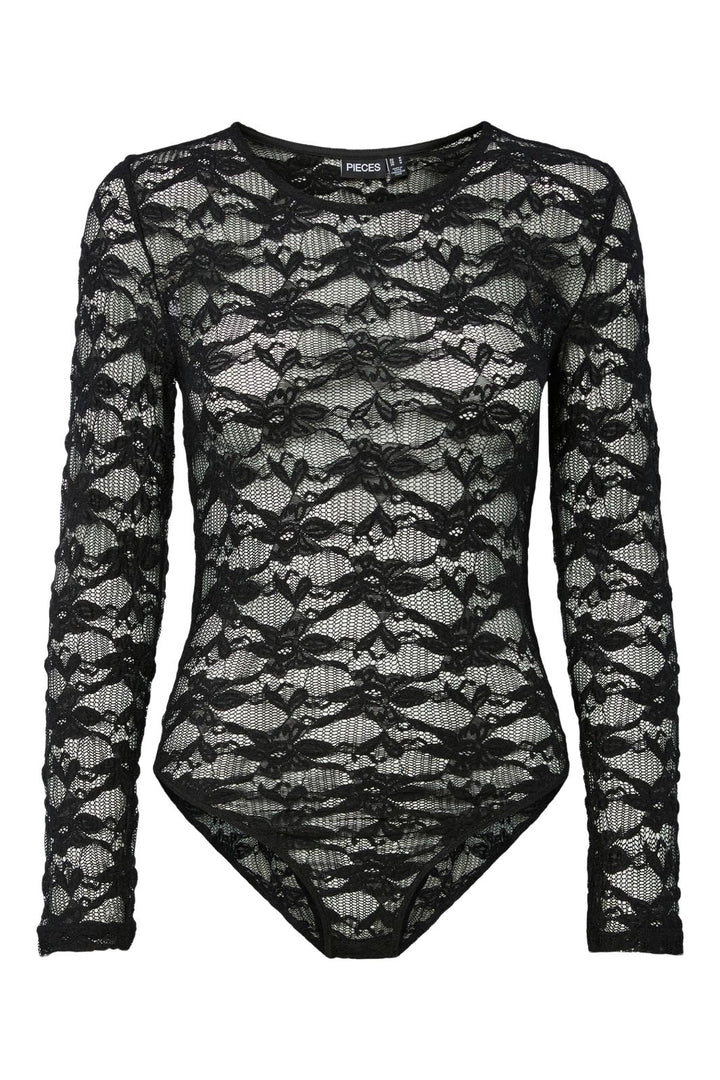 Pieces - Pcrillo Flower Lace Ls Bodystocking - 4871483 Black