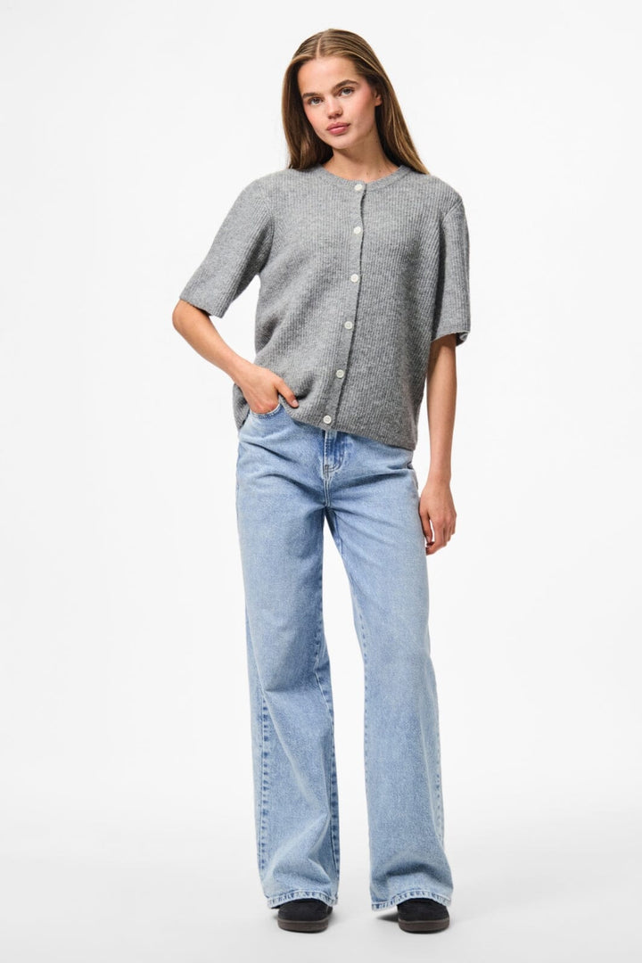 Pieces - Pcsilly Ss O-Neck Knit Cardigan - 4861139 Medium Grey Melange