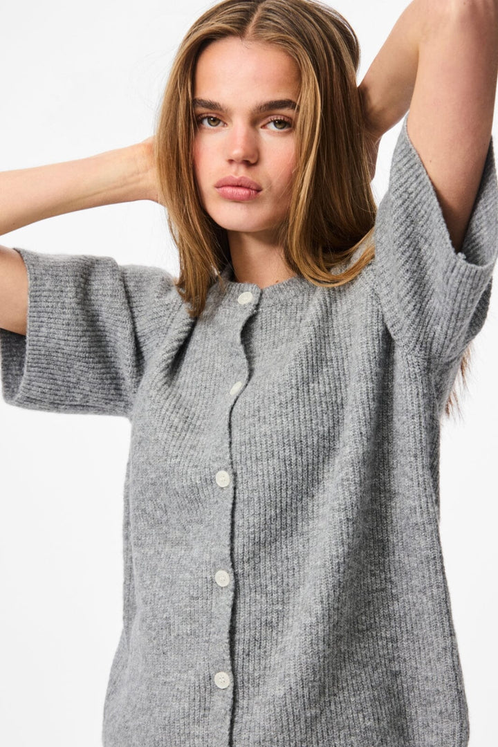 Pieces - Pcsilly Ss O-Neck Knit Cardigan - 4861139 Medium Grey Melange