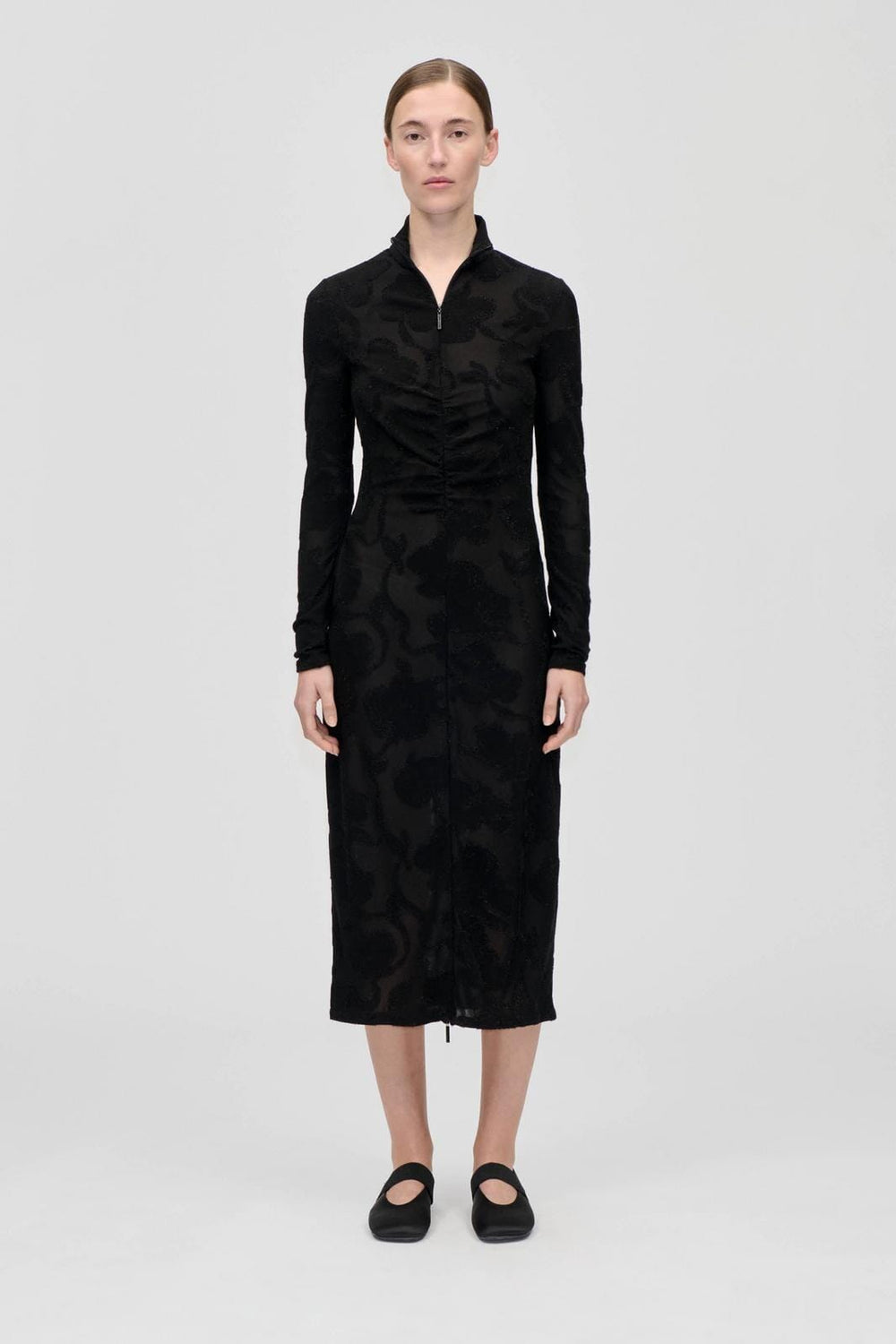 Stine Goya - 2246 Lurex Jersey, Long Sleeve Zip Dresssg-ps26-d025-2246 - Black Petunias Kjoler