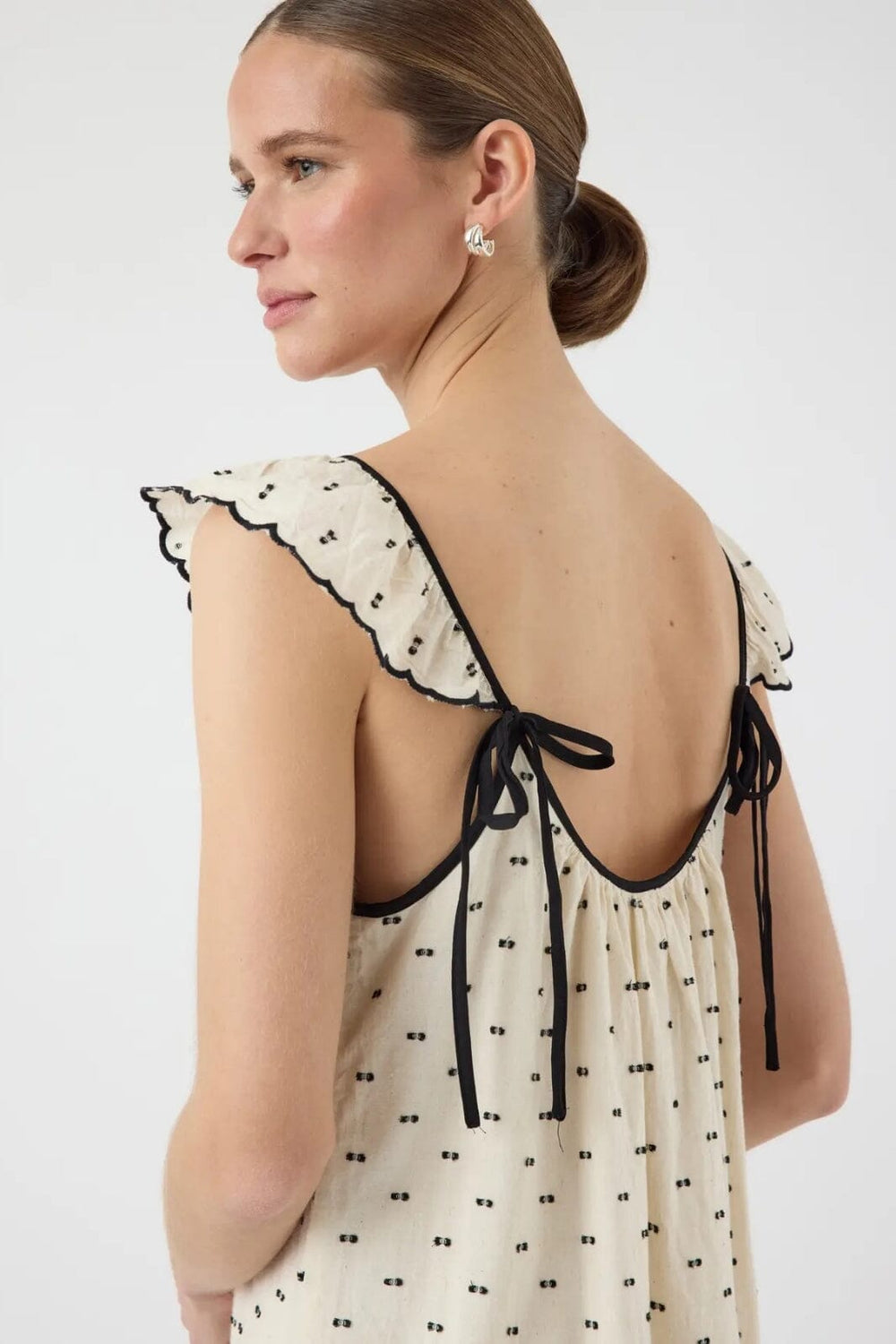 Y.A.S - Yasdobby Sl Ankle Dress - 4693522 Gardenia Black Dobby Dots