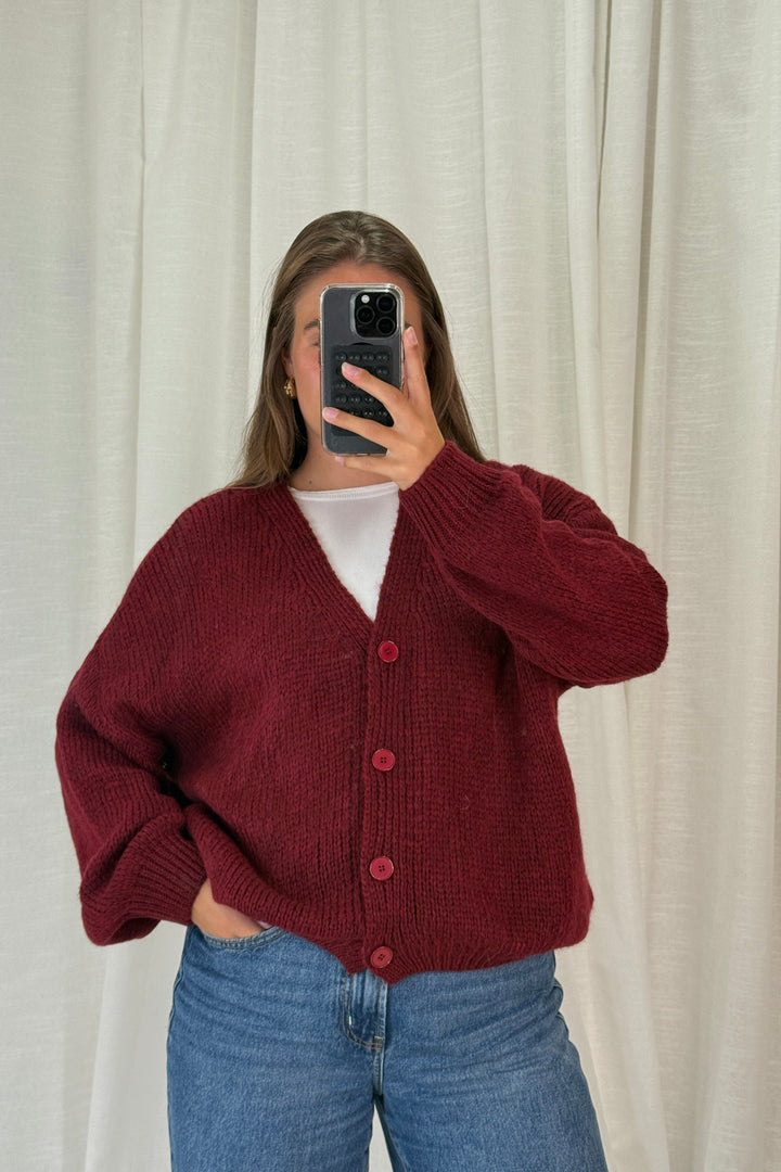 A-bee - Amelia Cardigan - Burgundy