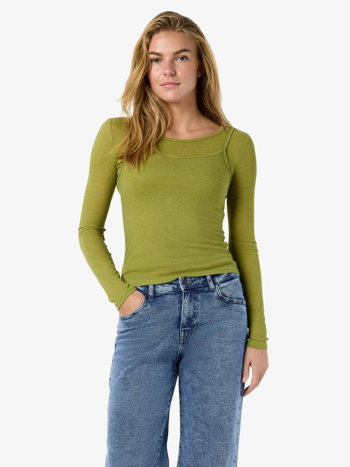 Noisy May - Nmnusa L/S Doublelayer Top - 5144778 Avocado