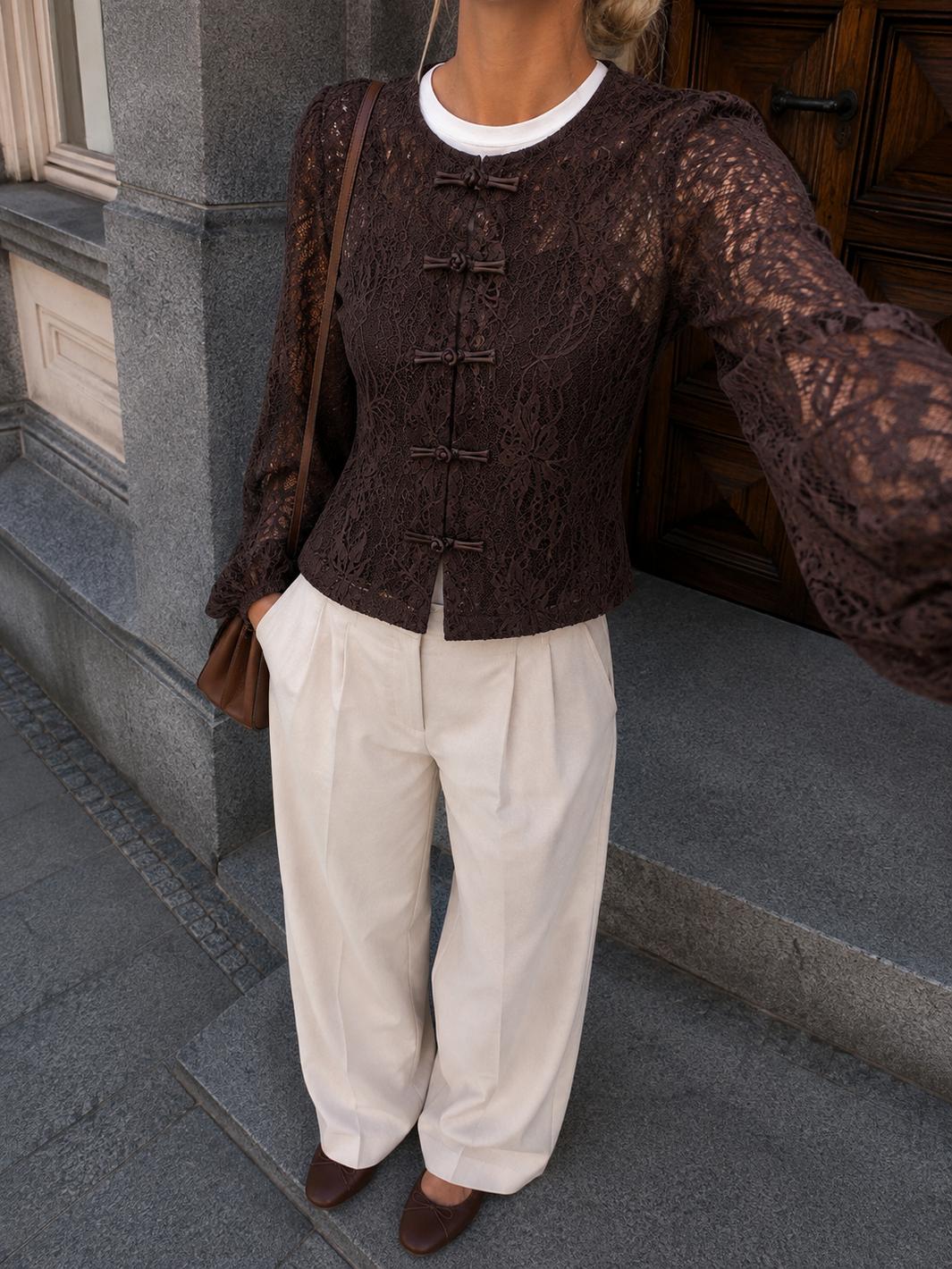 Dear Molly -  Lace Blouse  Ch171496b  - Chocolate Brown
