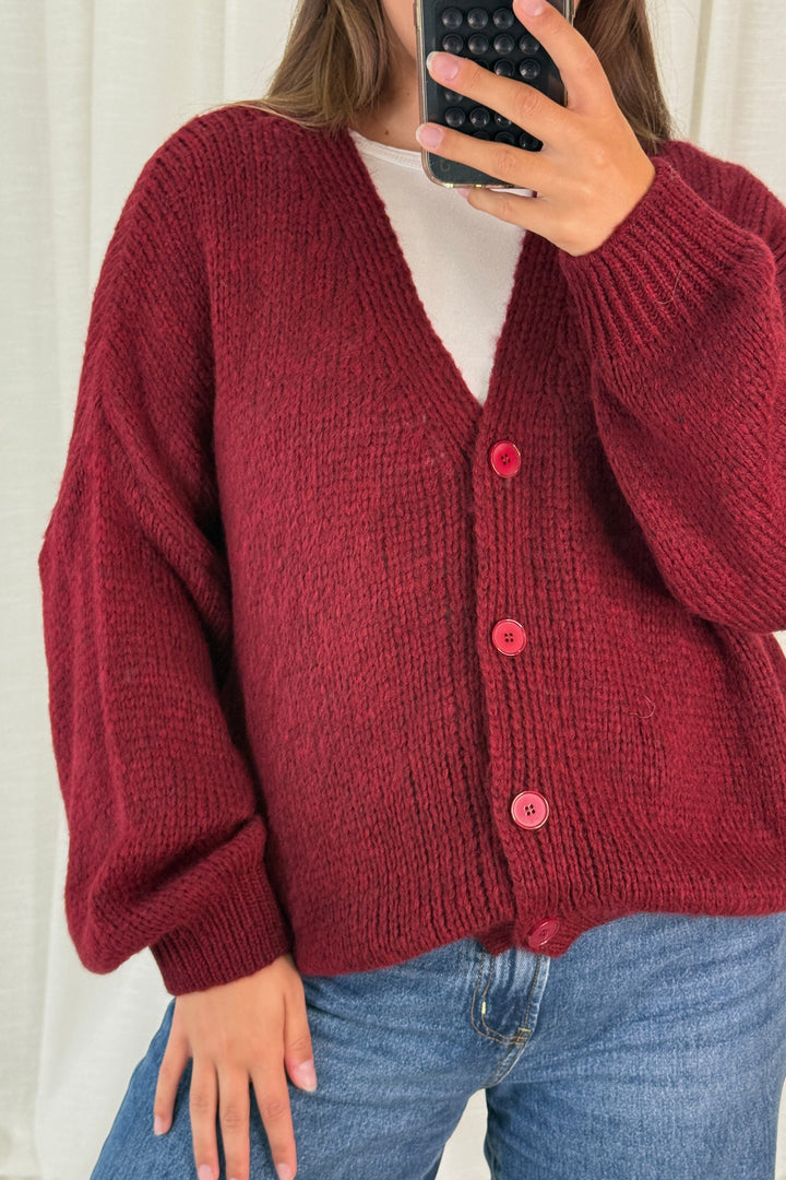 A-bee - Amelia Cardigan - Burgundy