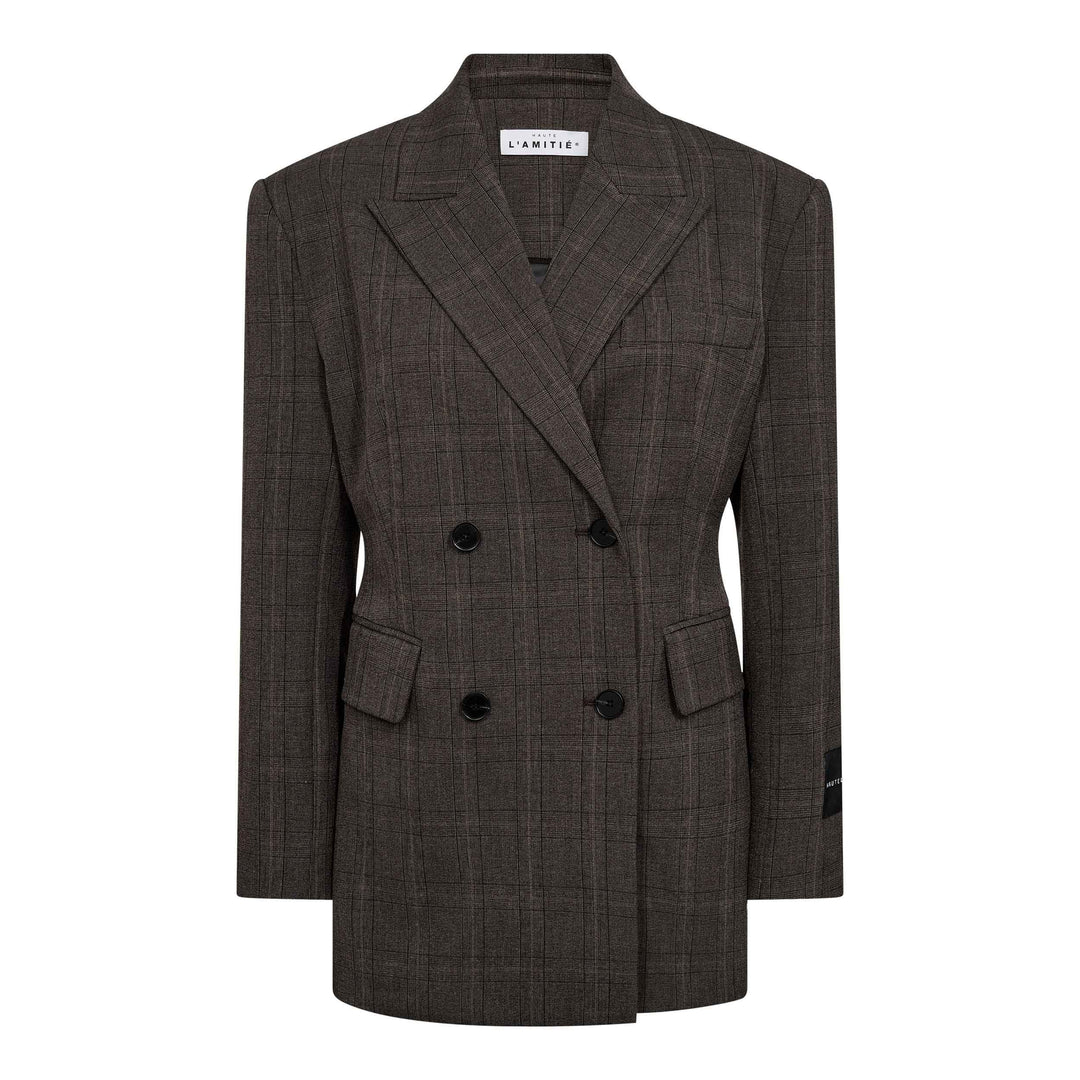 Haute L'Amitié - Waist Fit Check Blazer HL10844 - Mocca