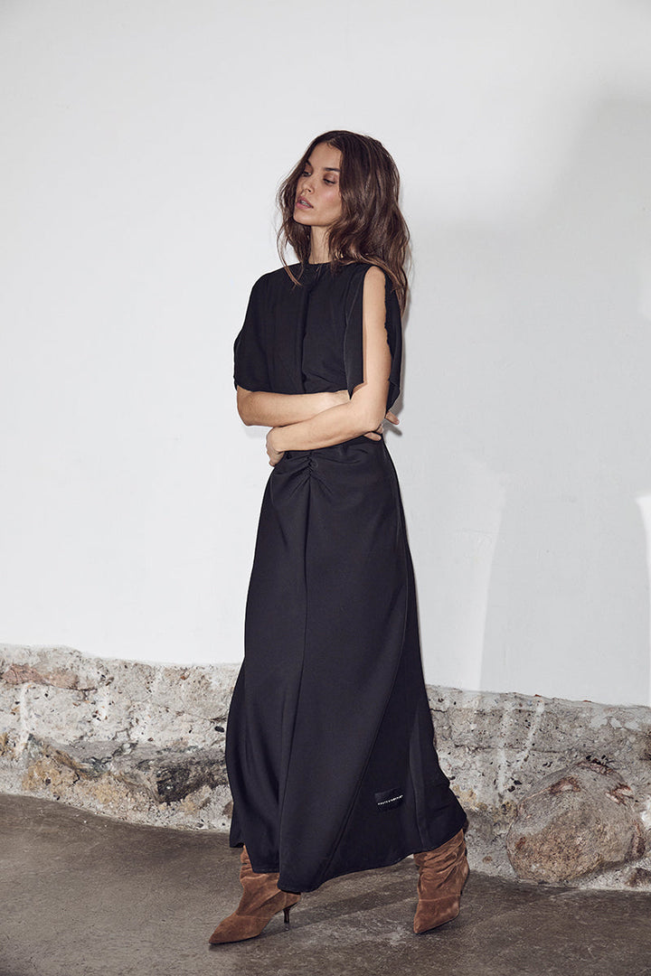 Haute L'Amitié - Satari Long Gather Dress HL10630 - Black