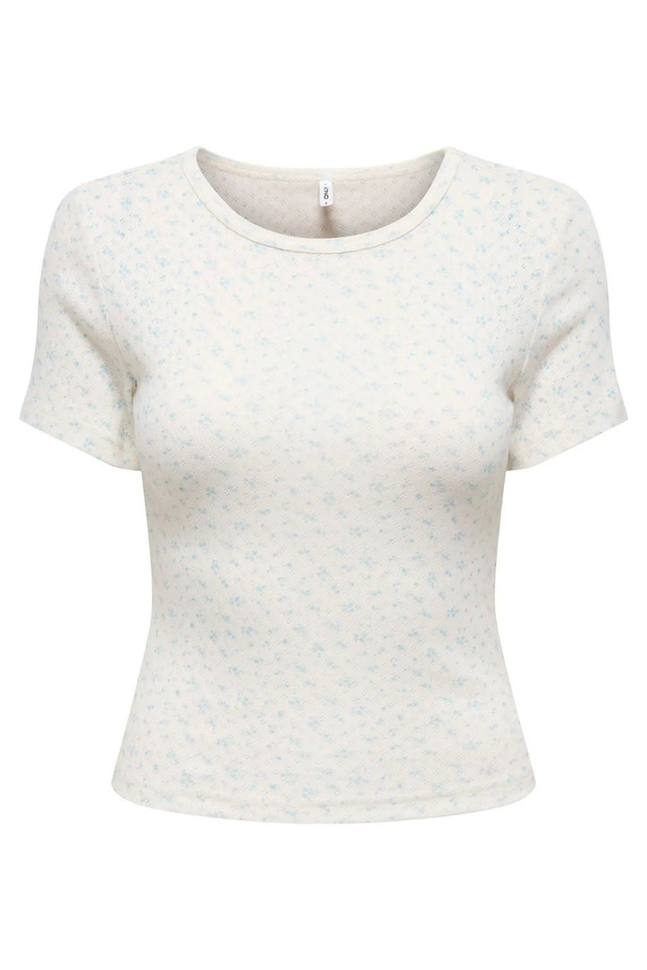 Only - Onlmadison S/S O-Neck Baby Tee - 5011787 Cloud Dancer Vivi Winter Sky