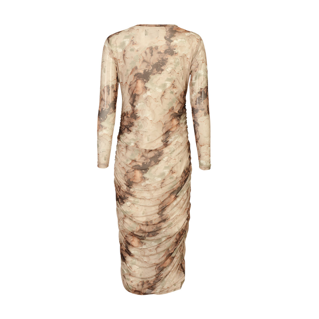 Liberte - Mesh-Ls-Long-Dress 22219 - Brown Gold Marble