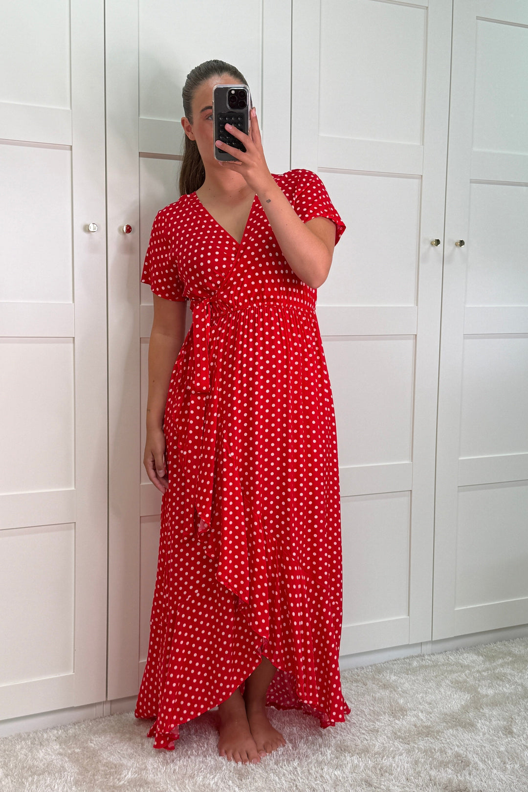A-bee - Ginevra Dot Wrap Dress - Red Kjoler 