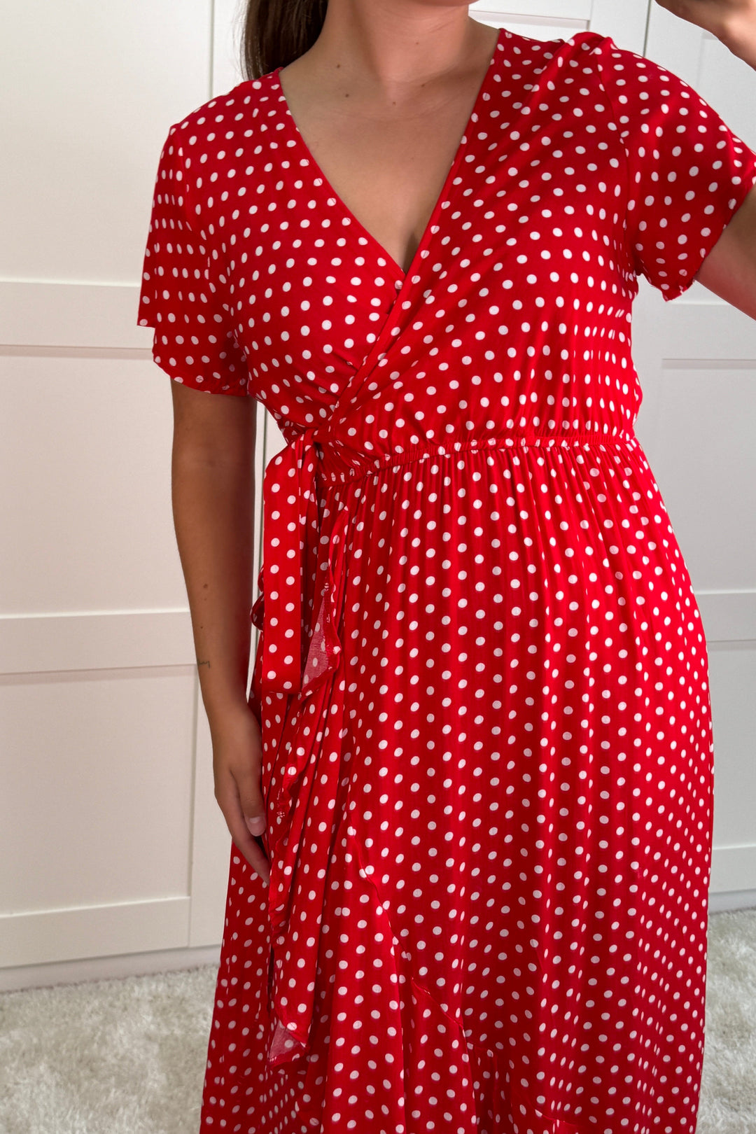 A-bee - Ginevra Dot Wrap Dress - Red Kjoler 