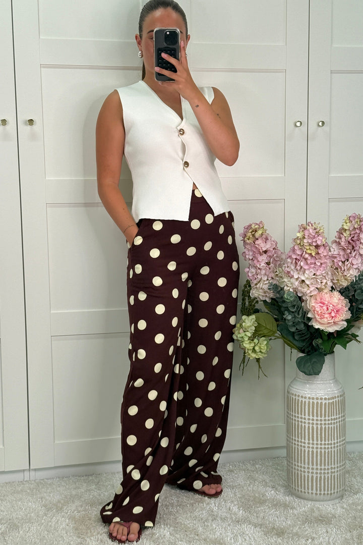 A-bee - Juliana Wide Dot Pants - Chocolate Bukser 