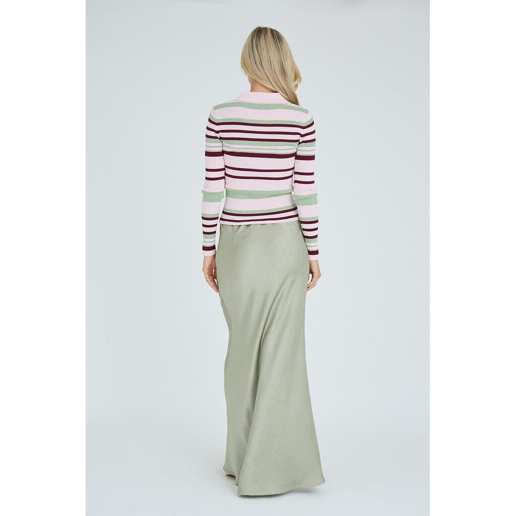 A-View - Fabi Knit Polo AV7077 - 271 - Rose/Burgundy/Green Strikbluser 