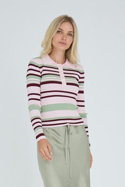 A-View - Fabi Knit Polo AV7077 - 271 - Rose/Burgundy/Green Strikbluser 