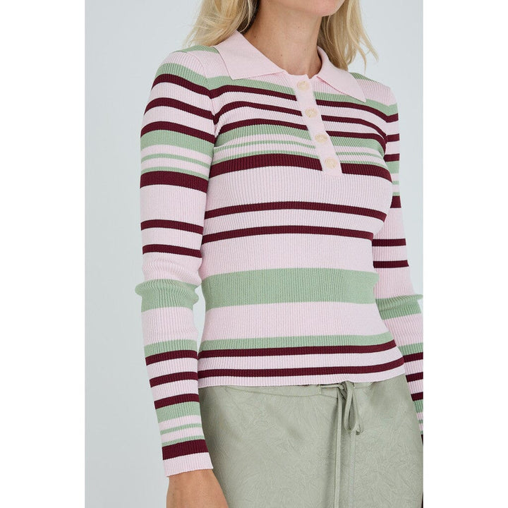 A-View - Fabi Knit Polo AV7077 - 271 - Rose/Burgundy/Green Strikbluser 