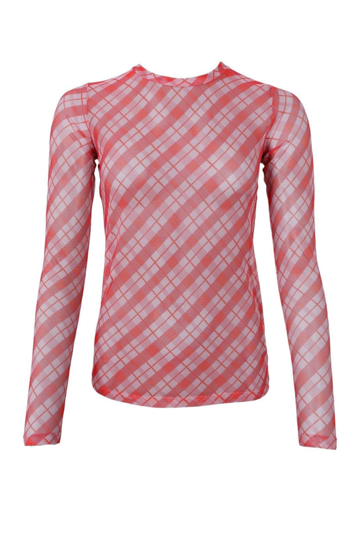 Black Colour - Bcanne Mesh Blouse 41138 - Shirts - Red Check Bluser 