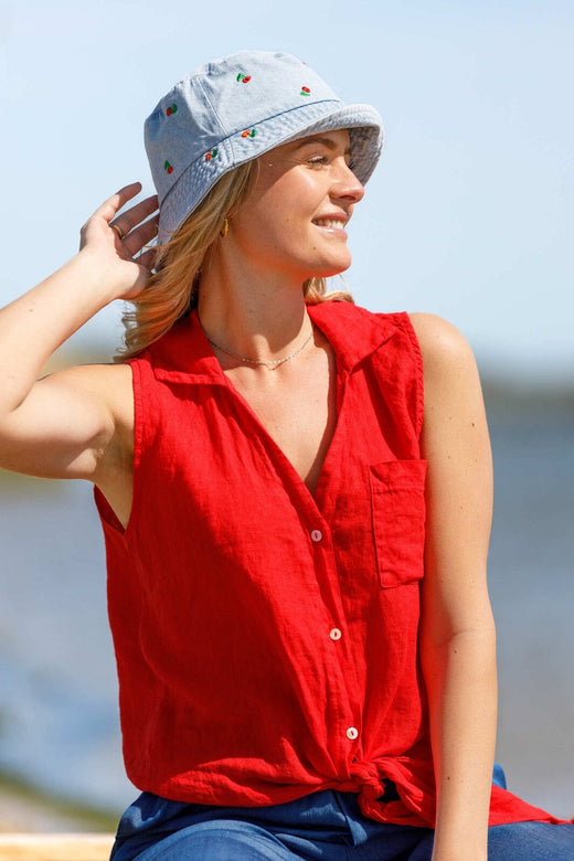 Black Colour - Bcmelina Sleeveless Tie Shirt 40911 - Red