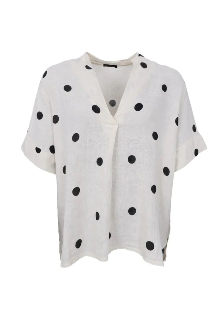 Black Colour - Bcmelina Ss Linen Shirt 41104 - Dot Skjorter 