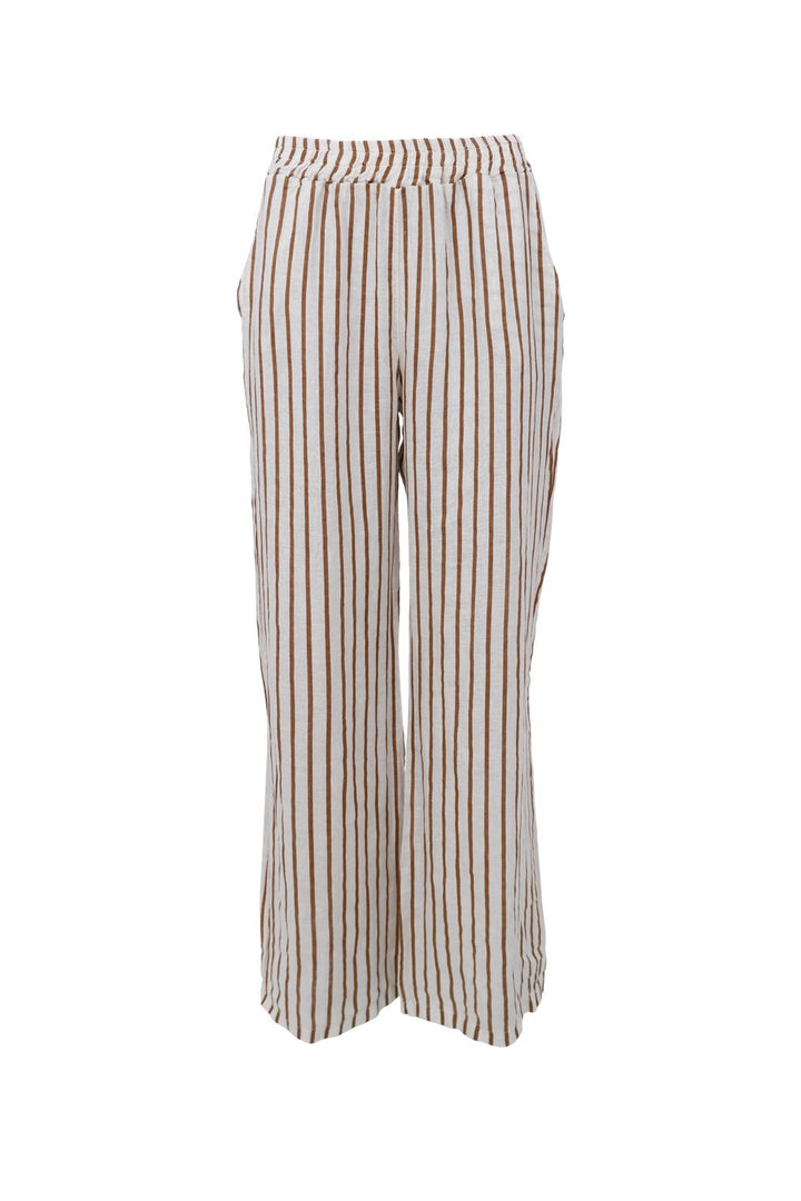 Black Colour - Bcmelina Wide Linen Pant 41114 - Camel Stripe