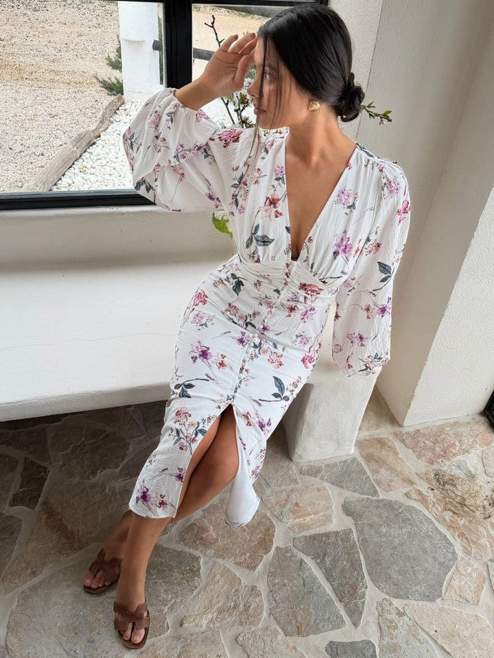 BYIC - Adaic Long Dress A23983 - White Flower Print Kjoler 