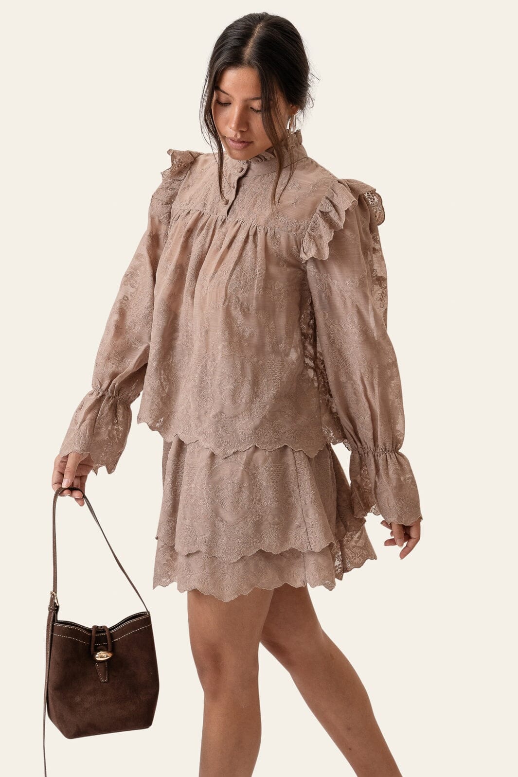 BYIC - Ellinoric Lace Mini Skirt 2576 - Vintage Light Brown