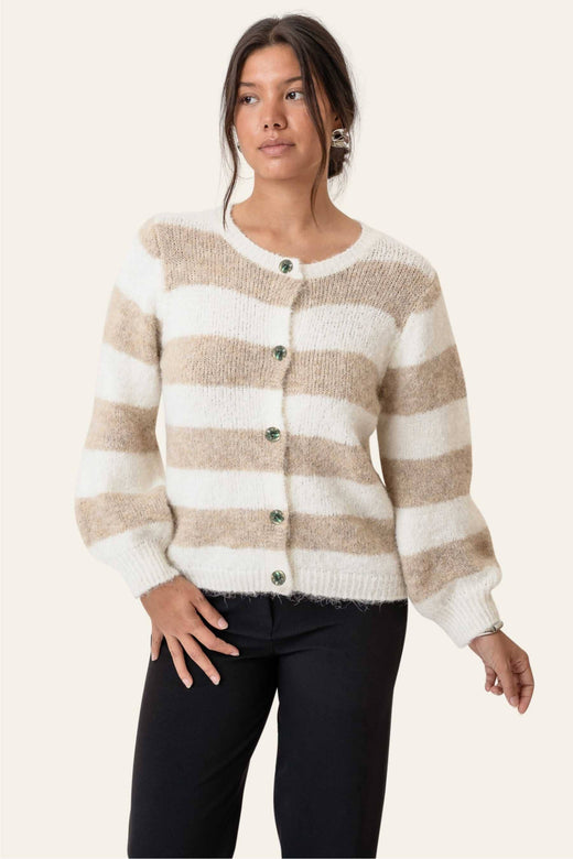 BYIC - Idunic Cardigan 8075 - Beige White Stripes Cardigans 
