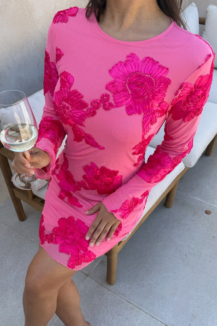 BYIC - Malouic Mesh Dress A23748 - Fuchsia Pink Flower Kjoler 