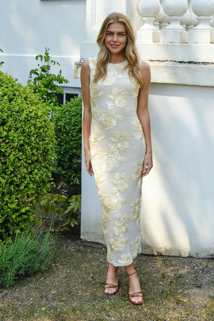 Forudbestilling - Neo Noir - Tiranna Big Flower Mesh Dress 166824 - 191 - Light Yellow