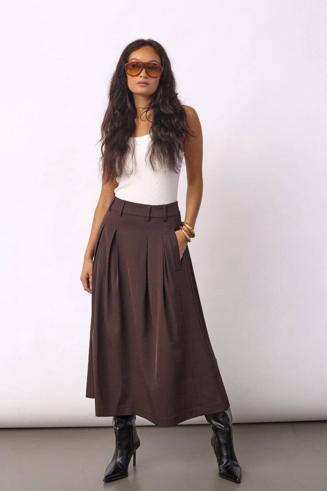 Co´Couture - Alinicc Anya Pleat Skirt 500182 - 20003 - Dark Brown Nederdele 