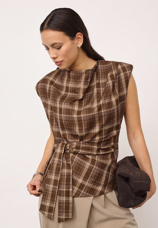 Co´Couture - Dagnycc Check Pleat Top 500070 - 20002 - Brown T-shirts 