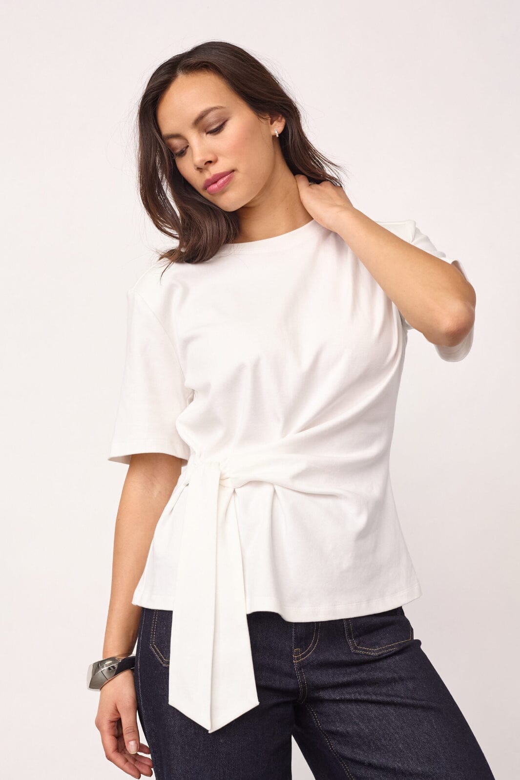 Co´Couture - Orianecc Pleat Tie Tee 500096 - 10001 - White T-shirts 