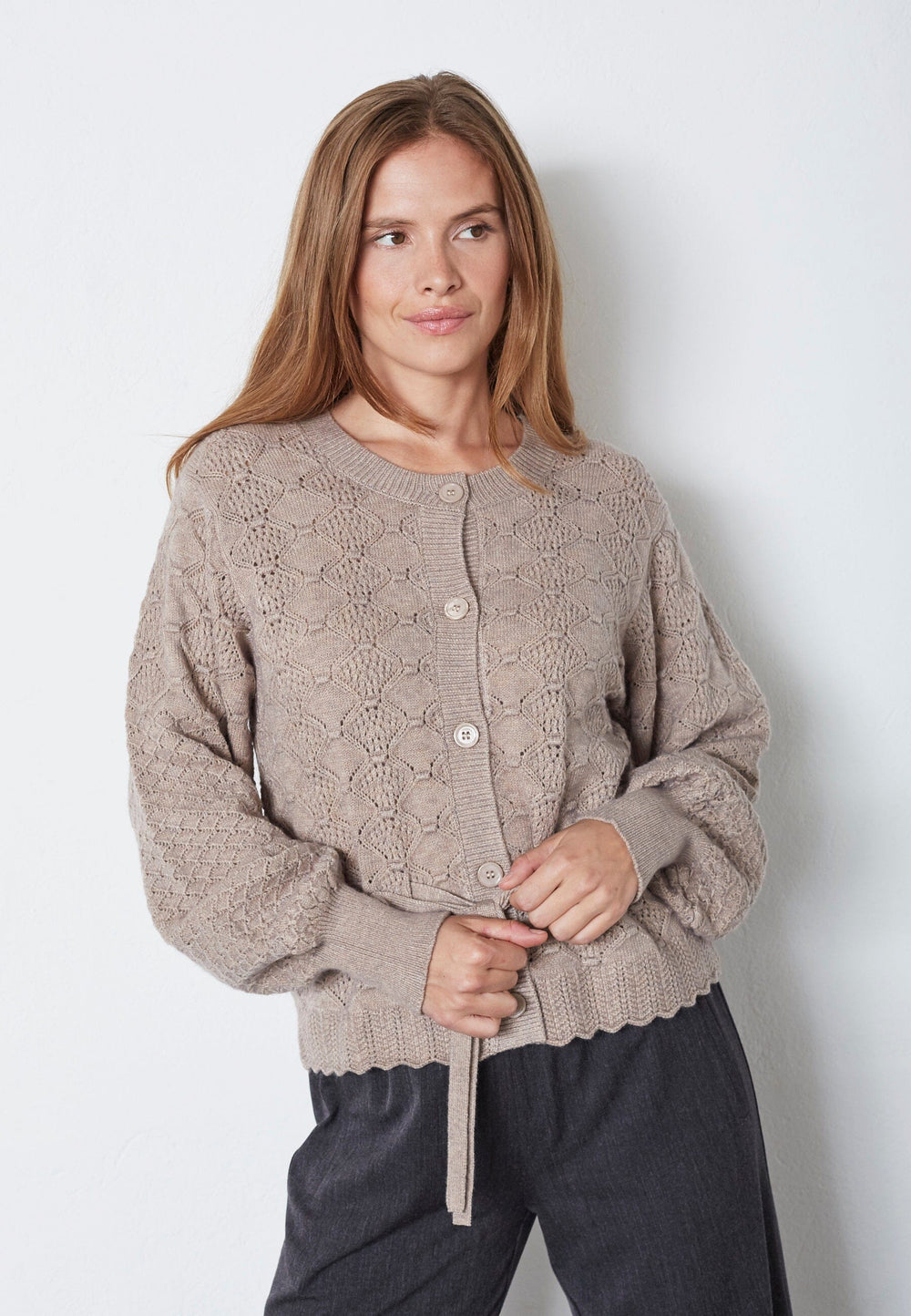 Co´Couture - Rowcc Pointelle Tie Cardigan 32241 - 127 - Champagne Cardigans 