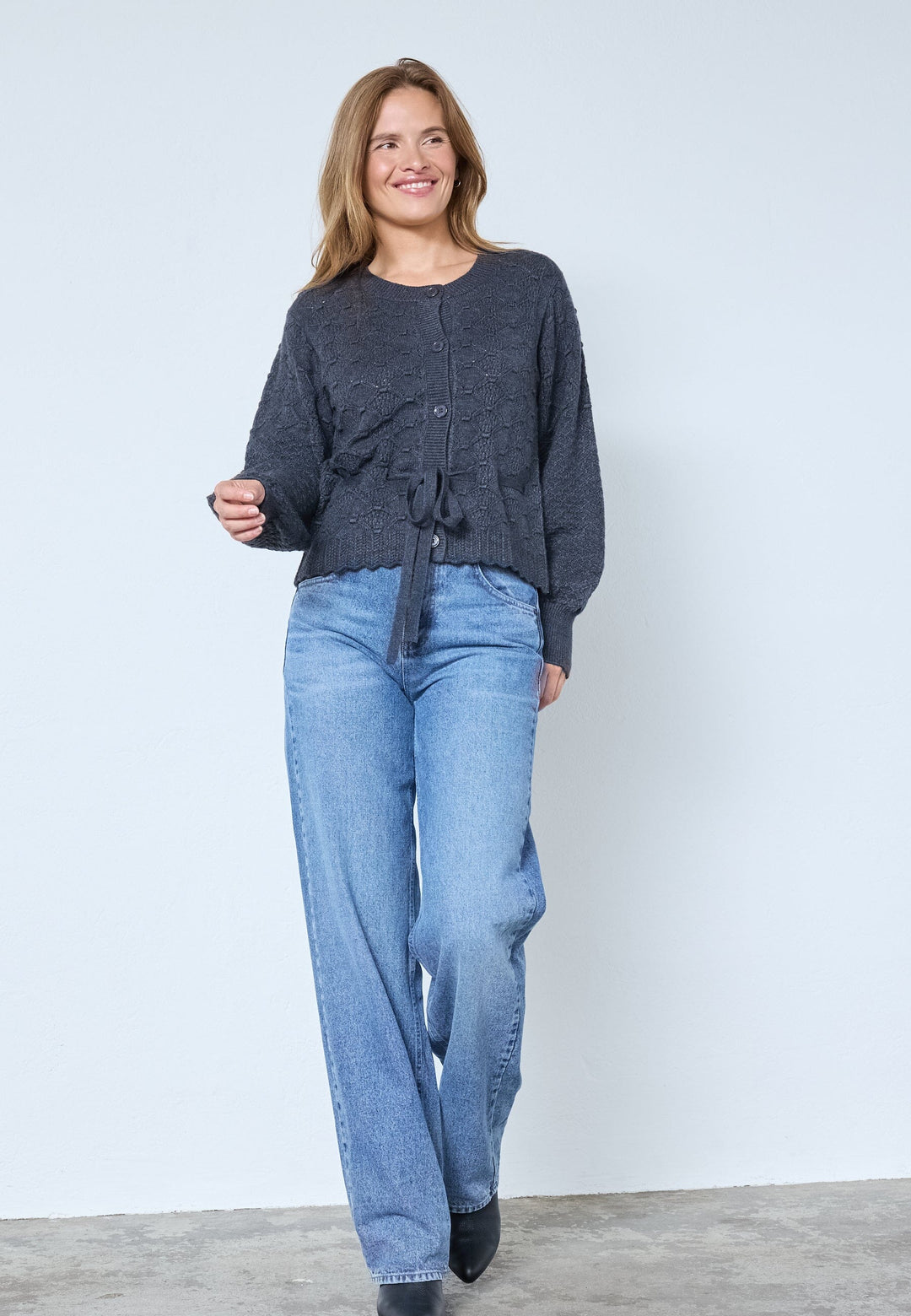 Co´Couture - Rowcc Pointelle Tie Cardigan 32241 - 140 - Dark Grey Cardigans 