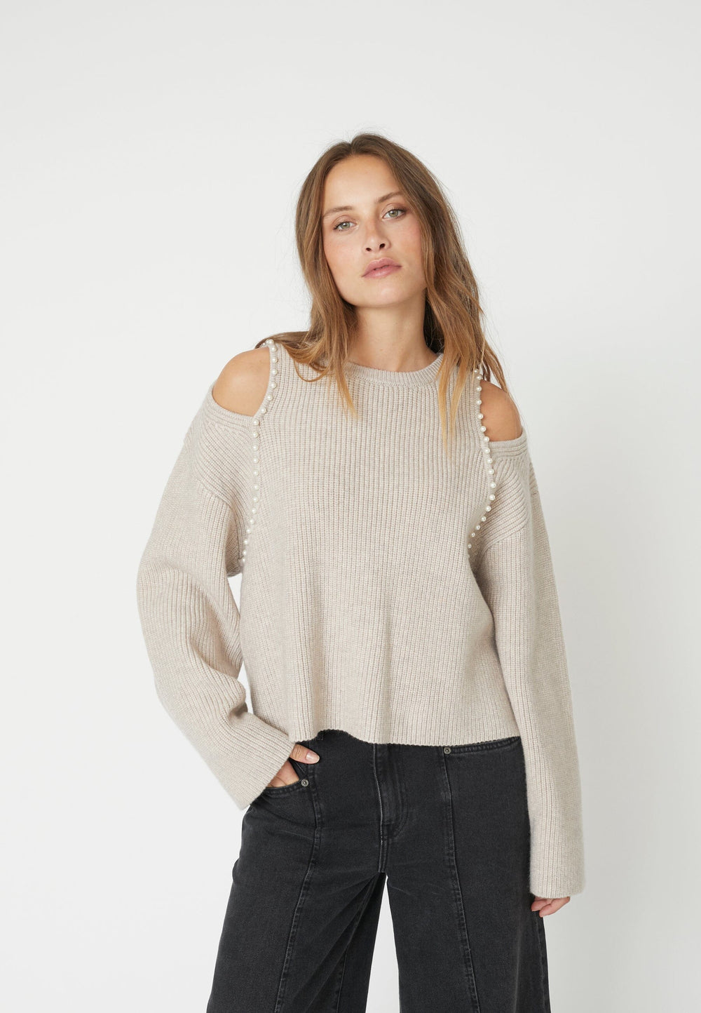 Co´Couture - Rowcc Rib Pearl Knit 32216 - 199 - Bone Strikbluser 