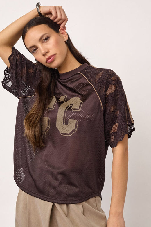 Co´Couture - Treycc Logo Lace Tee 500205 - 20003 - Dark Brown T-shirts 