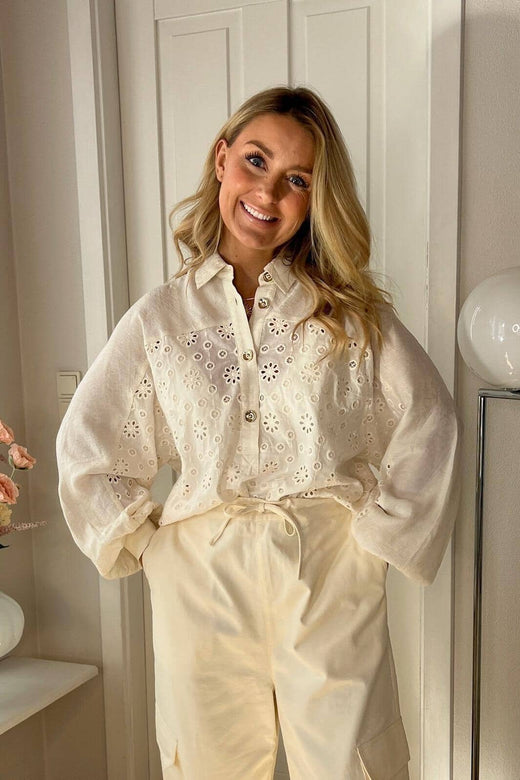 Dear Molly - Broderi Bomber Shirt Ch163299b - Off White Skjorter 