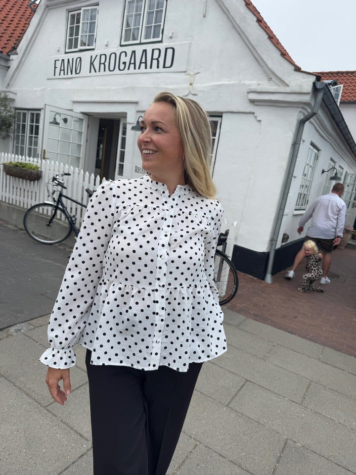 Dear Molly - Dot Blouse 127510B - White W.black Dots Bluser 