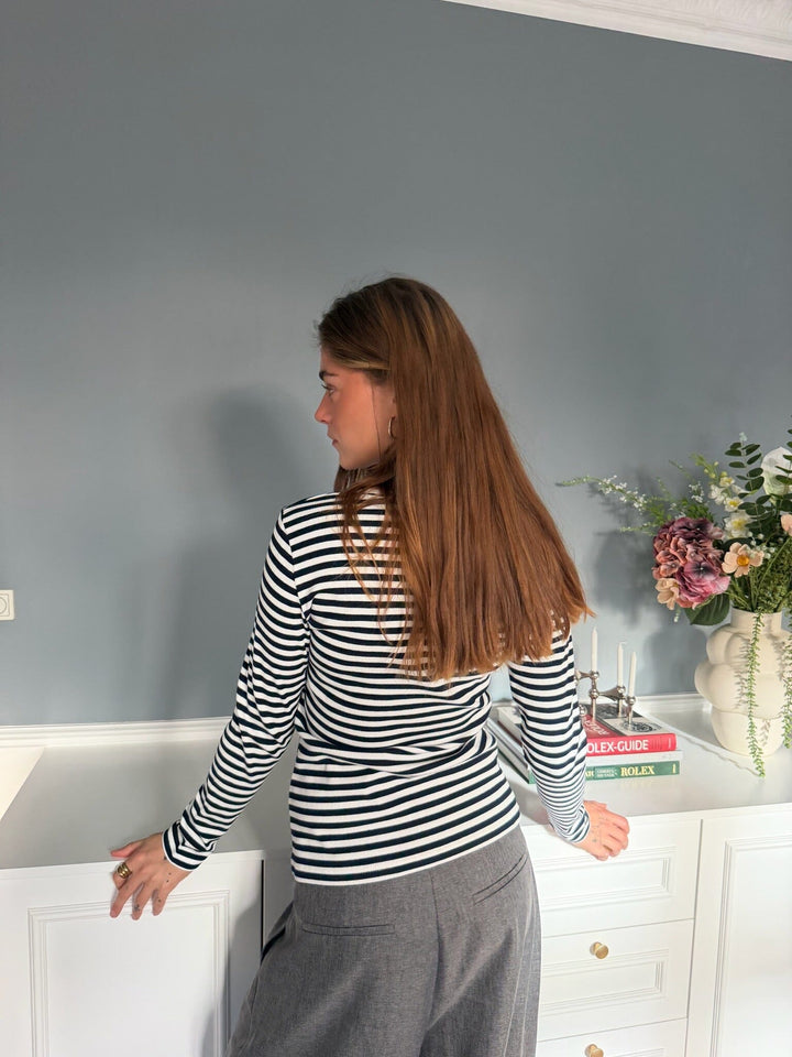 Dear Molly - Stripe Blouse Ch156543e - Navy/White Bluser 