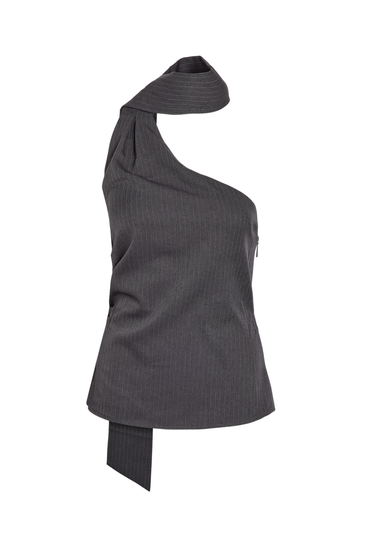 Noisy May - Nmpine One Shoulder Scarf Top - 5257541 Charcoal Gray Pinstripe