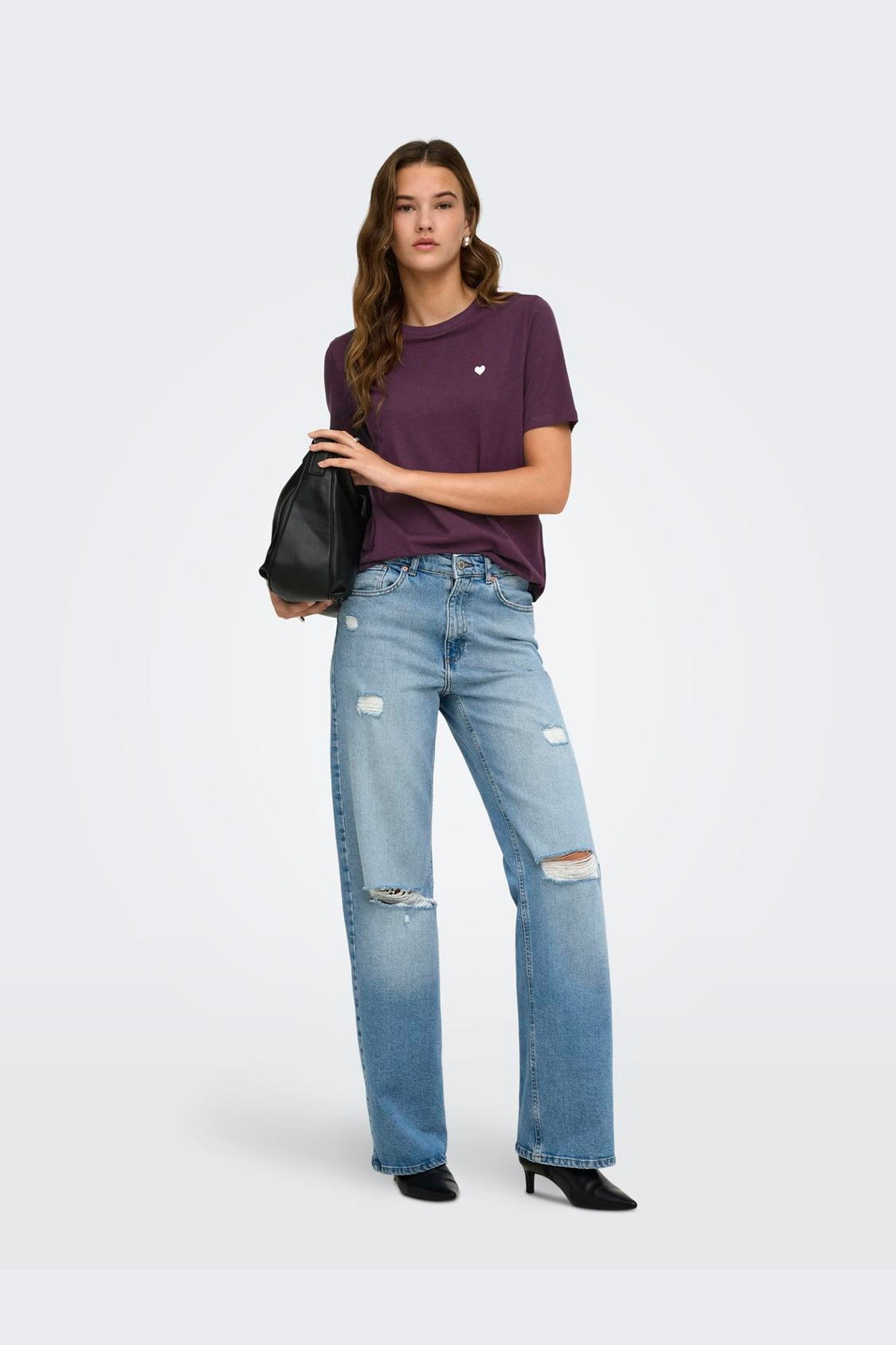 Only - Onlhappy S/S Emb Top - 5204456 Winetasting Pale Lilac Heart