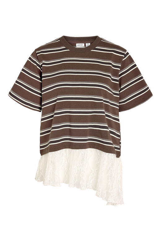 Noisy May - Nmember Ss Stripe Lace Top - 5191149 Chocolate Brown Birch