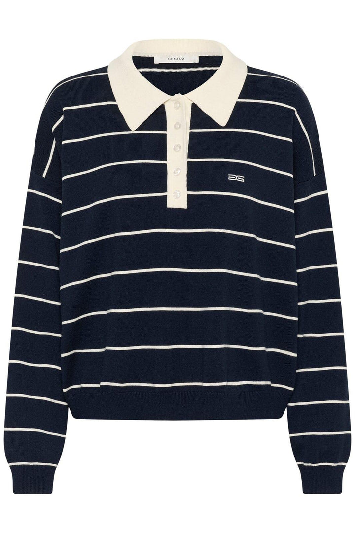 Gestuz - Gztaige Polo Pullover 10910829 - 109335 - Skycaptain Striped Strikbluser 
