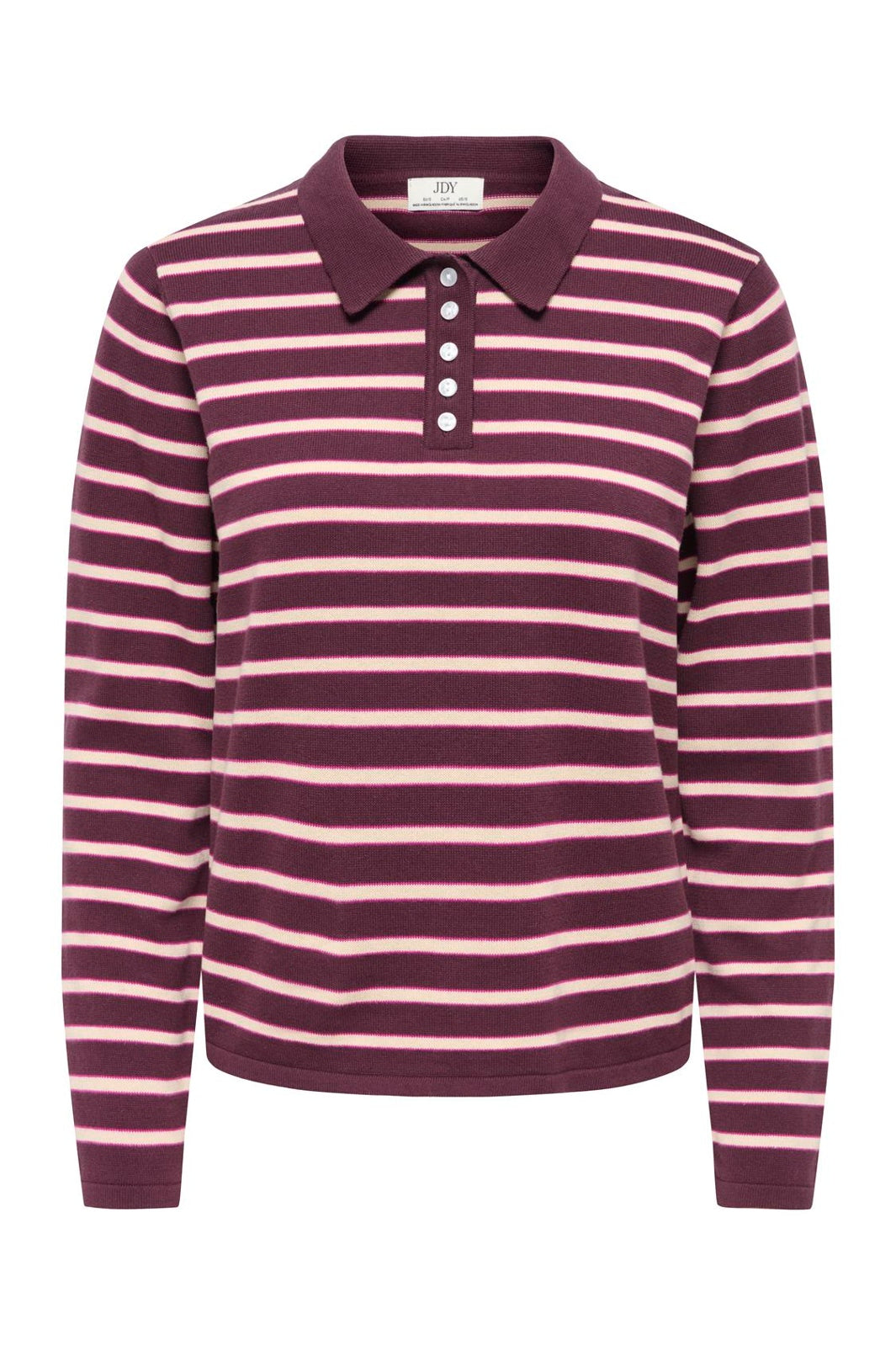 JDY - Jdyina L/S Polo Pullover Knt - 5108258 Sassafras Sandshell / Fuchsia Red