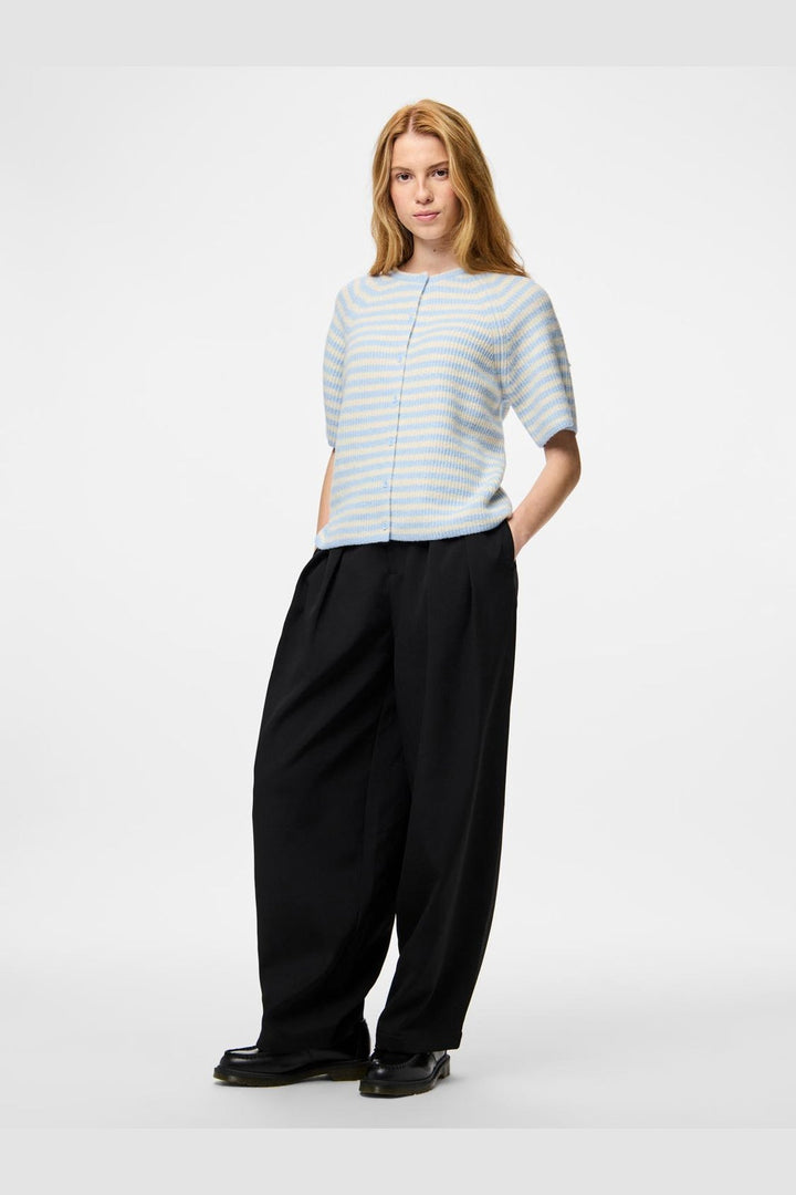 Pieces - Pcmalou Ss O-Neck Stripe Cardigan Pwp - 4931566 Cashmere Blue Birch