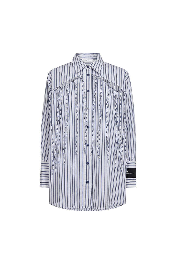 Haute L'Amitié - Striped Fringe Shirt HL10522 - Blue/White Stripe