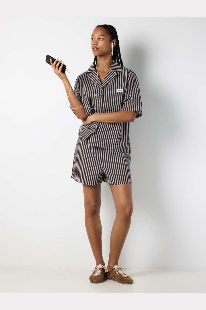Noisy May - Nmfrida 2/4 Stripe Button Shirt - 5191105 Chocolate Brown Birch