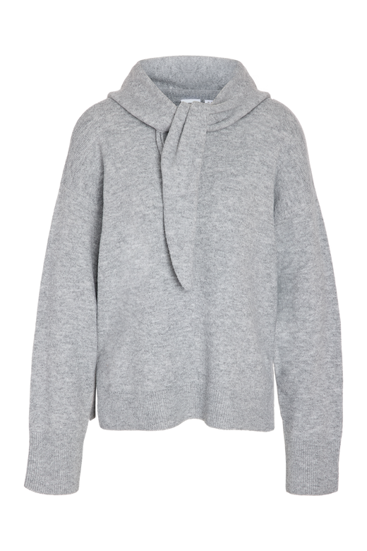 Noisy May - Nmsabrina L/S O-Neck Scarf Knit Top - 5263383 Medium Grey Melange